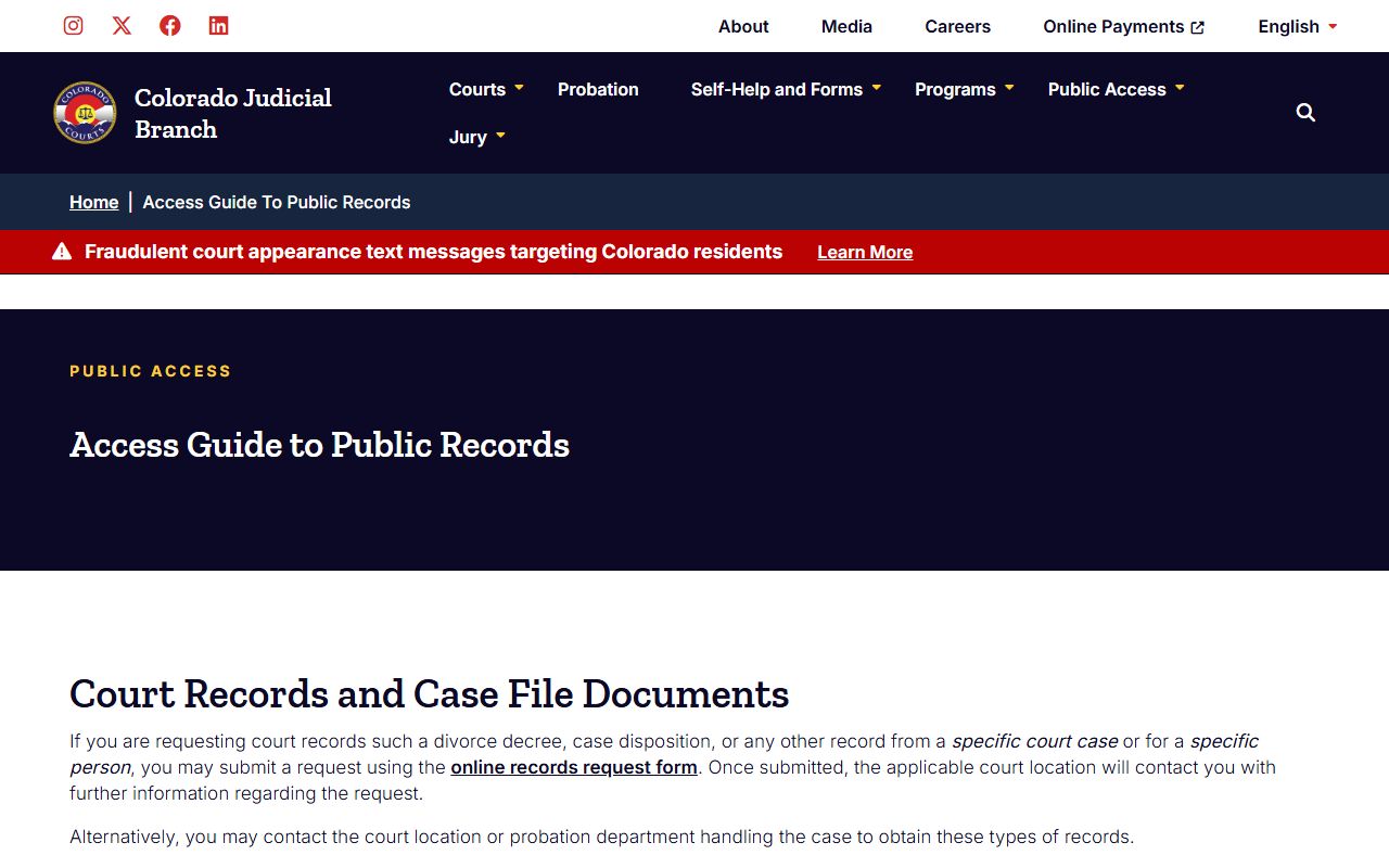 Colorado Judicial public records access guide for court records