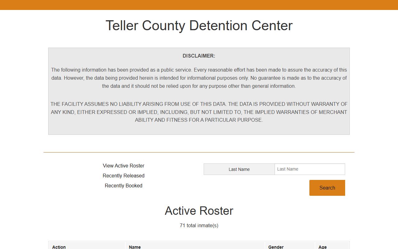 Teller County inmate population active roster search fields