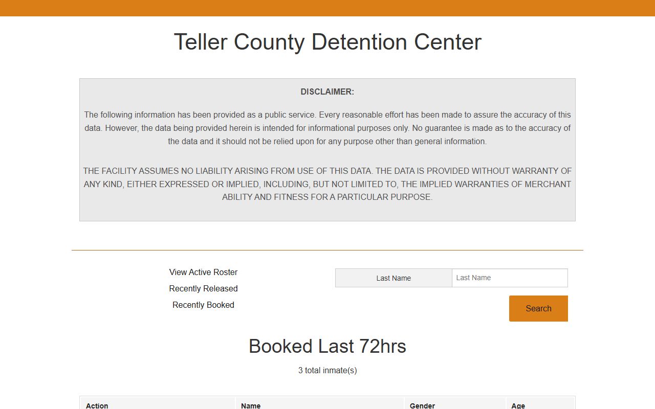 Teller County inmate population recently booked roster tab